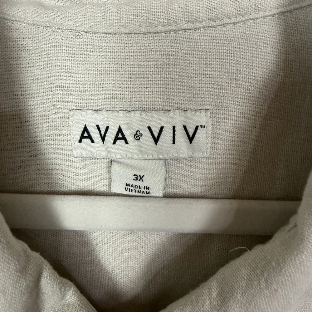 Ava & Viv Button Up Top Plus SZ 3X Linen Blend Wrap-Back Neutral Beach Coastal - Picture 9 of 12